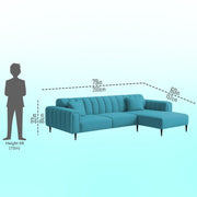 Damian RHS 4 Seater L Shape Sofa Set for Living Room (Turquise Colour Fabric) Premium Fabric Sofa Set for Living Room
