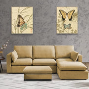 Amberlin 4 Seater Interchangeable L Shape Sofa with Ottoman for Living Room (Cream)