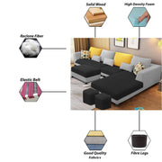 Minta LHS 8 Seater L Shape Sofa Set with Ottoman & 2 Puffy for Living Room (Green Fabric)