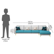 Falco RHS 6 Seater L Shape Sofa Set for Living Room (Turquise Grey Fabric) Premium Fabric Sofa