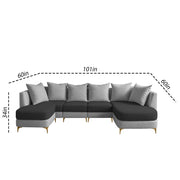 Zoe 8 Seater U Shape Sofa Set for Living Room (Black Grey Colour) Premium Fabric Sofa Set Living Room
