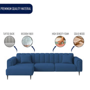 Damian LHS 4 Seater L Shape Sofa Set for Living Room (Blue Colour Fabric) Premium Fabric Sofa Set for Living Room