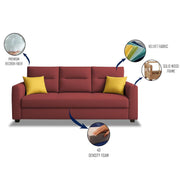 Evona 3 Seater Sofa Set for Living Room (Maroon Colour Fabric) Premium Fabric Sofa