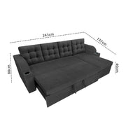 Grance LHS 4 Seater Corner Sofa Cum Bed for Living Room (Black Fabric) Premium Fabric Sofa