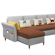Ventos LHS 6 Seater L Shape Sofa Set for Living Room (Brown Grey) Premium Velvet Fabric