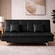 Danny 3 Seater Sofa Cum Bed Leatherette Fabric (Black) with Two Cushions Perfect for |Home Living |Office Room and Guest Room Premium Sofa