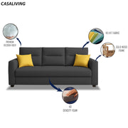 Evona 3 Seater Sofa Set for Living Room (Black Colour Fabric) Premium Fabric Sofa