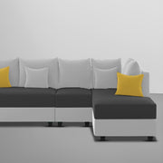 Inclair RHS 6 Seater L Shape Sofa Set for Living Room (Black Grey Fabric) Premium Fabric Sofa