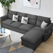 Andon 6 Seater L Shape Sofa Set for Living Room (Black Grey Fabric) Left Side Sofa