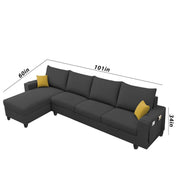 Casaliving Porto LHS 6 Seater L Shape Sofa Set for Living Room (Black Fabric) Premium Velvet Fabric