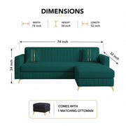 Casaliving Oliveira 4 Seater L Shape Convertible Sofa Set for Living Room, 3 Seater & Ottoman Modular Sectional Couch for Small Space (Yellow) Fabric