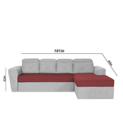 Elvi RHS 6 Seater L Shape Sofa Set for Living Room (Maroon Grey Fabric) Premium Fabric Sofa