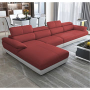 Amok 6 Seater L Shape Sofa Set for Living Room (Maroon Grey Leathertte) Left Side