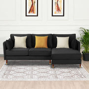 Croosen RHS 4 Seater L Shape Sofa Set for Living Room (Black Colour) Premium Velvet Fabric