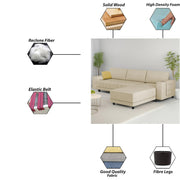 Linus RHS 4 Seater L Shape Sofa Set for Living Room (Cream Fabric) Premium Fabric Sofa