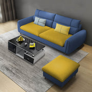Francis 3 Seater Sofa with Ottoman Set for Living Room (Blue Yellow Fabric)