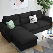Andon 4 Seater L Shape Sofa Set for Living Room (Black Fabric) Left Side Sofa