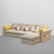 Ventos RHS 6 Seater L Shape Sofa Set for Living Room (Cream) Premium Velvet Fabric