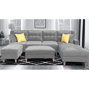 Casaliving Mallan RHS 8 Seater L Shape Sofa Set with Ottoman for Living Room (Blue Grey Fabric)