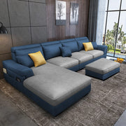 Blakey 6 Seater L Shape Sofa with Ottoman for Living Room (Grey Blue Fabric) Left Side