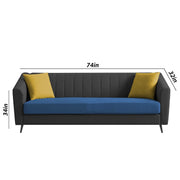 Casaliving Barton 3 Seater Sofa for Living Room (Blue Black Fabric) Premium Fabric Sofa