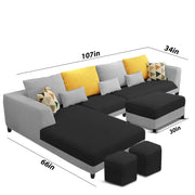 Minta LHS 8 Seater L Shape Sofa Set with Ottoman & 2 Puffy for Living Room (Green Fabric)