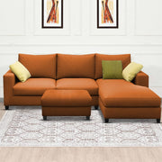 Rihan 4 Seater L Shape Sofa Set with Ottoman for Living Room (Orange Fabric) Right Side Sofa