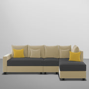 Inclair RHS 6 Seater L Shape Sofa Set for Living Room (Cream Black Fabric) Premium Fabric Sofa