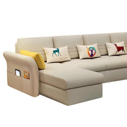 Ventos LHS 6 Seater L Shape Sofa Set for Living Room (Cream) Premium Velvet Fabric