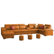 Emerson Modern U-Shaped Sectional Sofa Set 9 Seater, Sofa Couch with 3 Puffy for Hall (Black Colour) Premium Leatherette Fabric Sofa