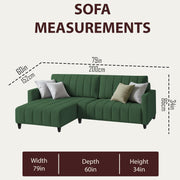 Netlie 4 Seater LHS L Shape Sofa Set for Living Room (Green Fabric) Premium Fabric Sofa Set for Living Room