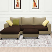 Rihan 4 Seater L Shape Sofa Set with Ottoman for Living Room (Cream Brown Fabric) Left Side Sofa