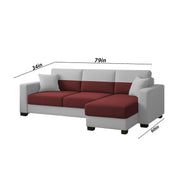 Aden RHS 4 Seater L Shape Sofa Set with 2 Puffy for Living Room (Maroon Grey Colour Fabric) Premium Fabric Sofa Set for Living Room