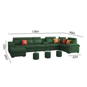 Emerson Modern U-Shaped Sectional Sofa Set 9 Seater, Sofa Couch with 3 Puffy for Hall (Black Colour) Premium Leatherette Fabric Sofa