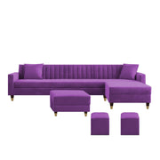 Garcia RHS 8 Seater L Shape Sofa Set with Ottoman & 2 Puffy for Living Room (Dark Grey) Premium Fabric Sofa Set