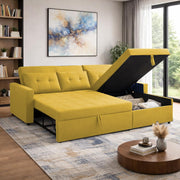 Casaliving Treshta 4 Seater LHS L - Shape Pull-Out Sofa Cum Bed with Storage Sofa for Living Room (Brown Fabric Color) Premium Fabric Sofa Set for Living Room Sofa Cum Bed