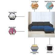 Casaliving Logan RHS 4 Seater L Shape Sofa Set for Living Room (Blue Black Fabric) Premium Fabric Sofa