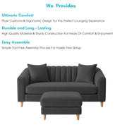 Casaliving Doraldo 2 Seater with Ottoman Sofa Set for Living Room (Black Colour) Premium Fabric Sofa Set