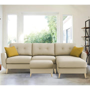 Lizel RHS 4 Seater L Shape Sofa Set with Center Table for Living Room (Cream Fabric) Premium Velvet Fabric Sofa