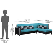 Nordy RHS 6 Seater L Shape Sofa Set for Living Room (Turquise Black Colour) Premium Fabric Sofa Set