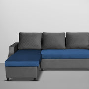 Asper LHS 4 Seater L Shape Sofa Set for Living Room (Black Blue Fabric) Premium Fabric Sofa