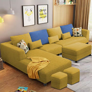 Minta LHS 8 Seater L Shape Sofa Set with Ottoman & 2 Puffy for Living Room (Green Fabric)