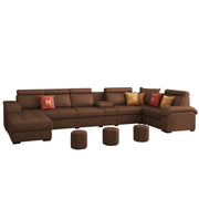 Emerson Modern U-Shaped Sectional Sofa Set 9 Seater, Sofa Couch with 3 Puffy for Hall (Black Colour) Premium Leatherette Fabric Sofa