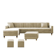 Casaliving Garcia LHS 8 Seater L Shape Sofa Set with Ottoman & 2 Puffy for Living Room (Cream) Premium Fabric Sofa Set