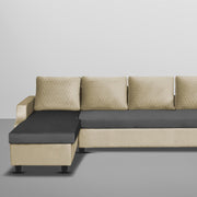 Asper LHS 6 Seater L Shape Sofa Set for Living Room (Cream Black Fabric) Premium Fabric Sofa