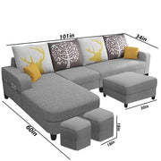 Stephanie 8 Seater L Shape Sofa Set for Living Room (Grey Fabric) Left Side Sofa (8S-LHS)