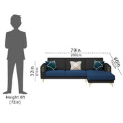 Falco RHS 4 Seater L Shape Sofa Set for Living Room (Blue Black Fabric) Premium Fabric Sofa