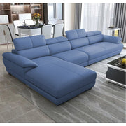 Amok 6 Seater L Shape Sofa Set for Living Room (Blue Leathertte) Left Side
