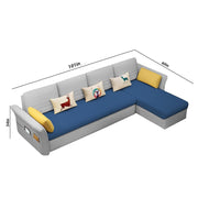 Ventos RHS 6 Seater L Shape Sofa Set for Living Room (Blue Grey) Premium Velvet Fabric