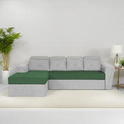 Elvi LHS 6 Seater L Shape Sofa Set for Living Room (Green Grey Fabric) Premium Fabric Sofa